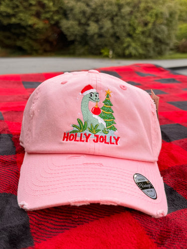 Pink Embroidered Regular Holly Jolly Hat